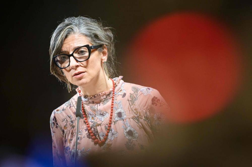 Francesca Albanese, United Nations Special Rapporteur on the situation of human rights in the Palestinian territories, gives a statement after meeting with the Slovenian parliament's Friendship Group with Palestine, in Ljubljana, on July 10, 2025. - (Photo by Jure Makovec / AFP)