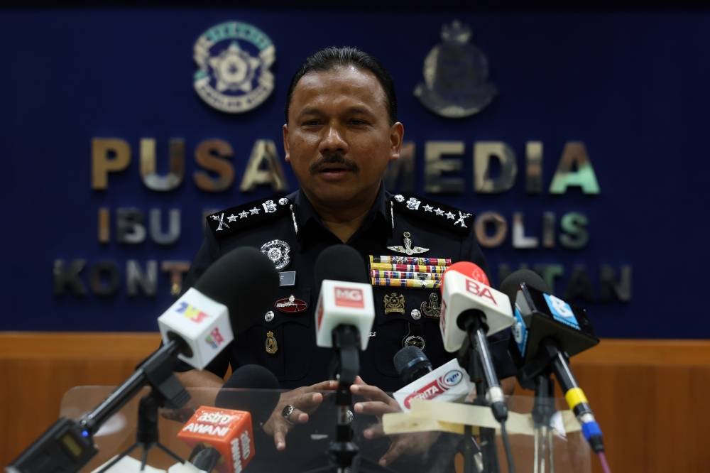 Kelantan police chief Datuk Mohd Yusoff Mamat during a press conference after officiating the state police headquarters’ monthly assembly, today. - Photo by Bernama
