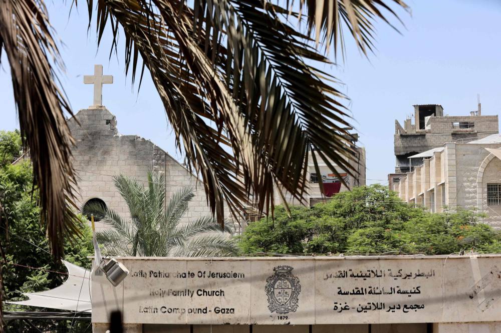 A view of the damage to the Holy Family church in Gaza City following an Israeli strike on the church, in the Zeitoun neighborhood of Gaza City on July 17. Photo by Omar Al-Qattaa/AFP