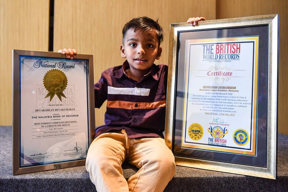 Devakshean, who was born on Sept 10, 2019 said he loves the Malaysian flag as well as Mathematics, English and Science and aspires to become a firefighter. - Bernama photo