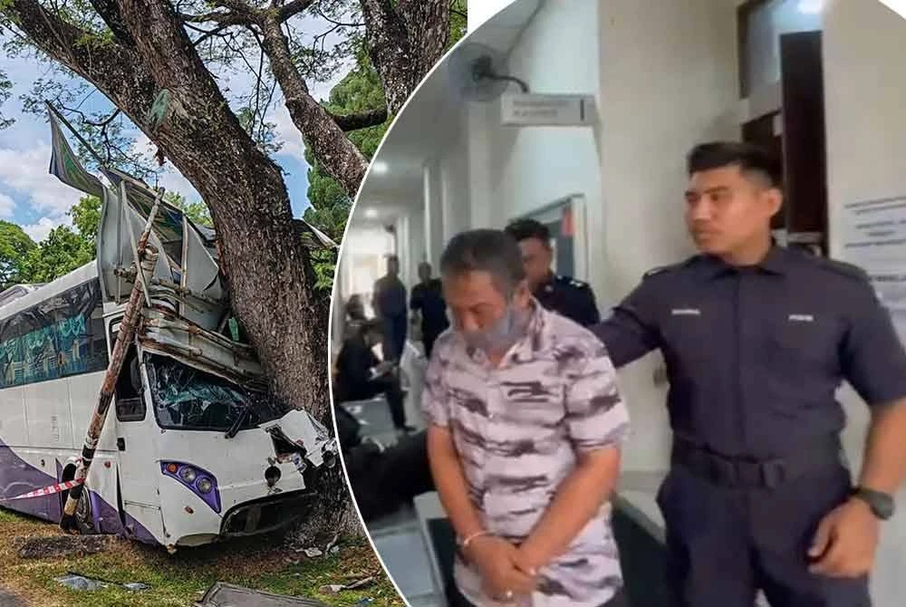 The driver of the bus, which was carrying 30 kindergarten students and five teachers, that crashed into a tree was today sentenced to seven days in jail and fined RM8,000 by the Magistrate's Court here for dangerous driving.