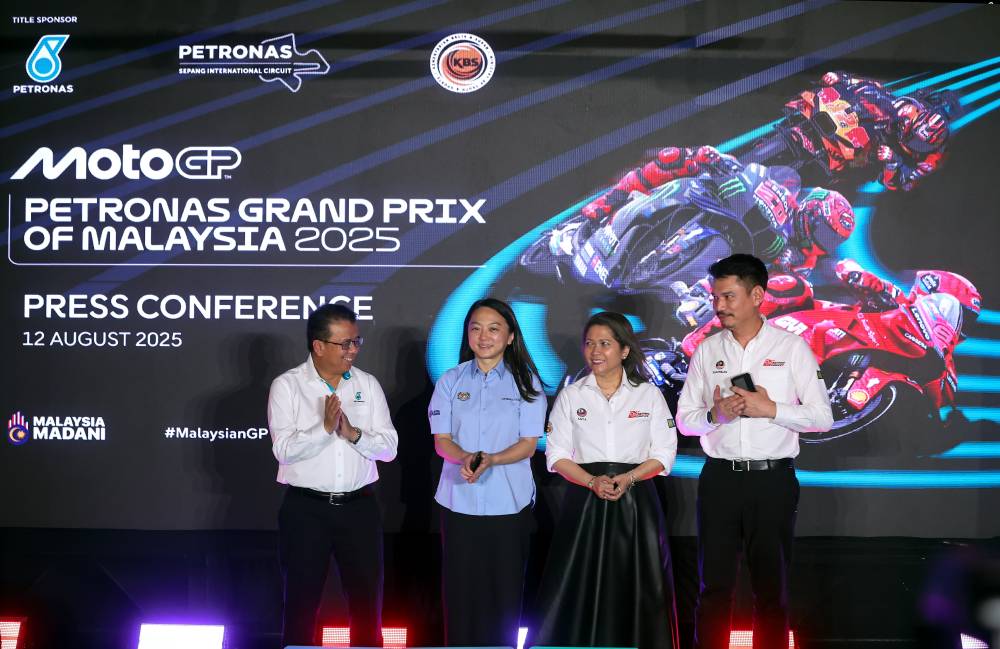 Hannah Yeoh (second from left), attends the Petronas Grand Prix of Malaysia 2025 MotoGP press conference at TRX City Park on Tuesday.