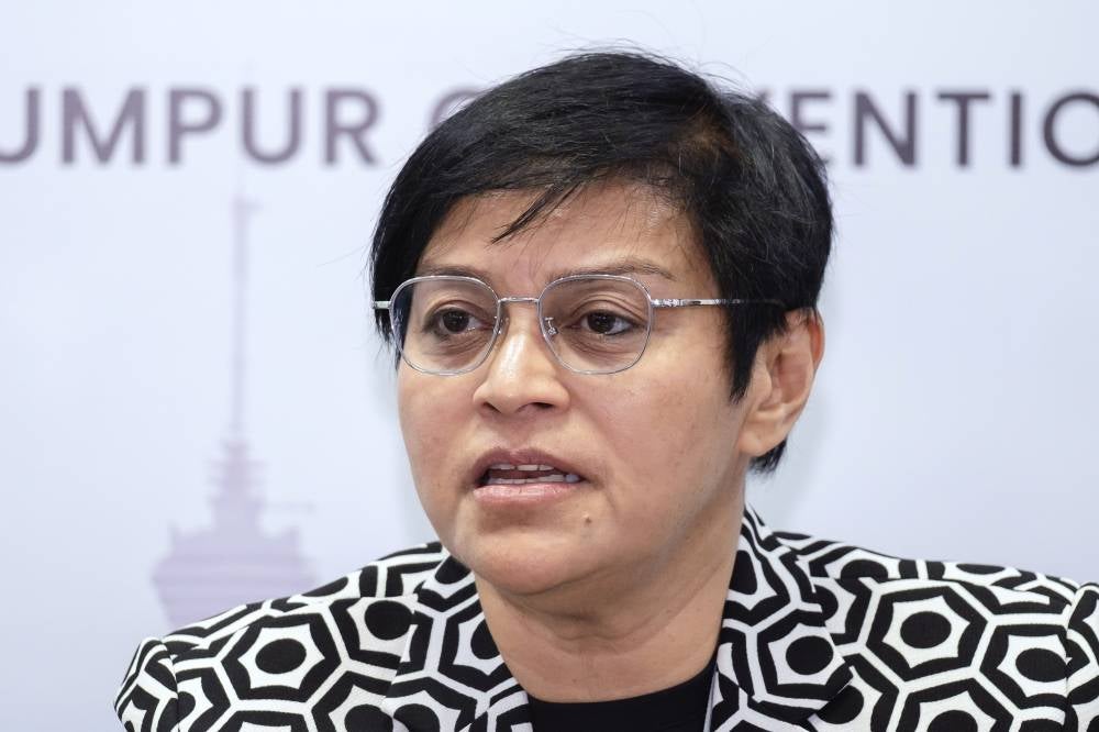 Minister in the Prime Minister’s Department (Law and Institutional Reform) Datuk Seri Azalina Othman Said speaks at a press conference after launching the Asean Law Forum 2025 at the Kuala Lumpur Convention Centre today. Photo by Bernama