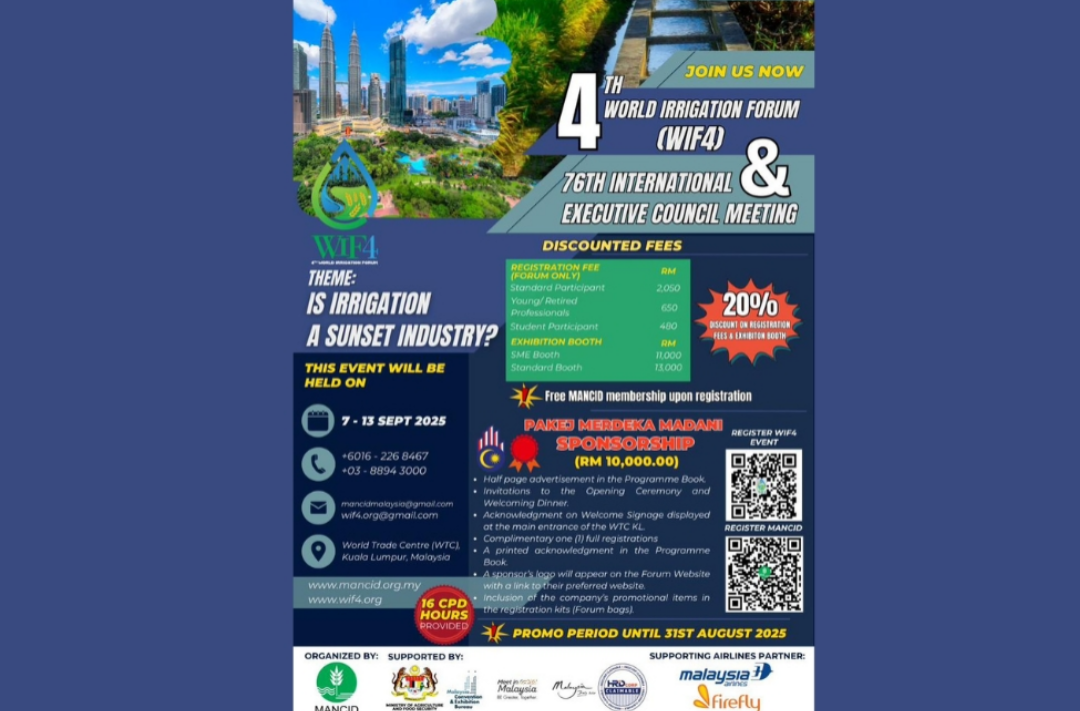 This Sept, Kuala Lumpur will host WIF4 and the 76th ICID Executive Council Meeting, bringing global experts together to discuss the future of irrigation. Photo: Facebook