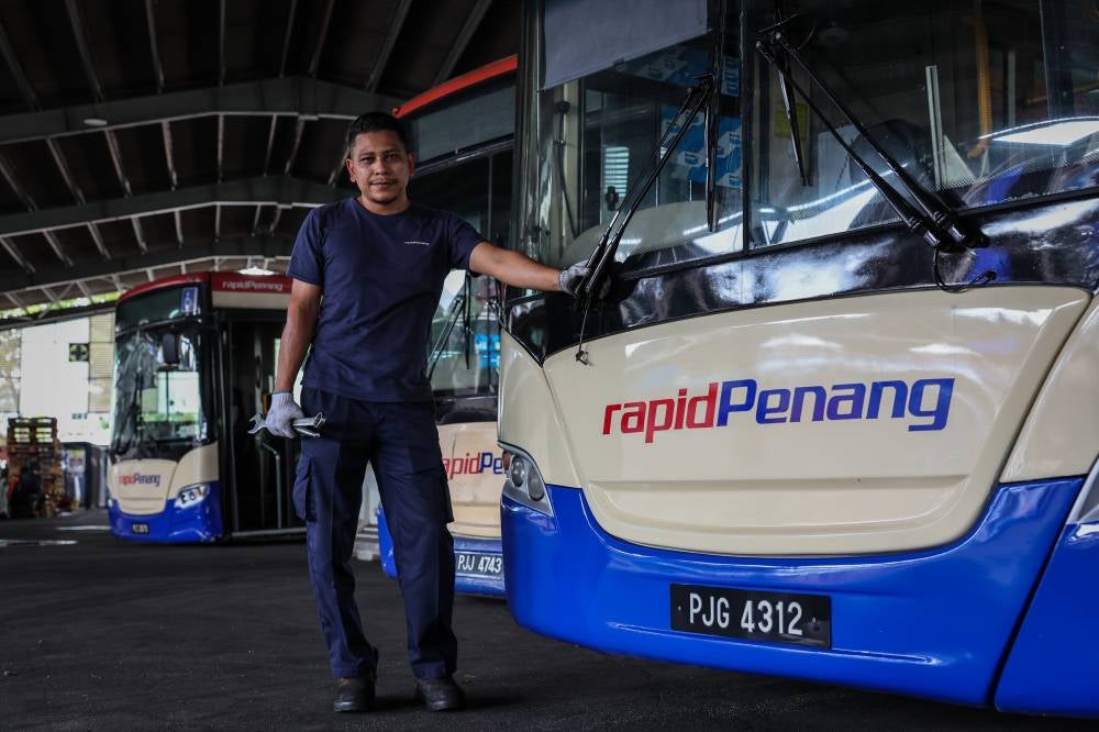 Experienced senior technician and expert in bus wiring systems, Mohamad Afnan Mohd Shatir seen during an interview with Bernama at the Rapid Penang workshop in Lorong Kulit. - Bernama photo