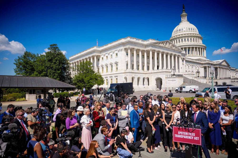 Attorney Bradley Edwards speaks at a news conference with alleged victims of disgraced financier and sex trafficker Jeffrey Epstein outside the U.S. Capitol on Sept 3, 2025 in Washington, DC. - (Photo by Andrew Harnik / GETTY IMAGES NORTH AMERICA / Getty Images via AFP)