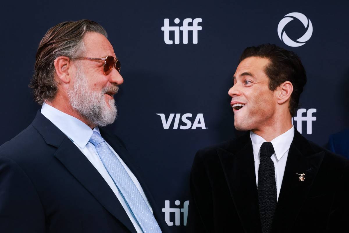 New Zealand actor Russell Crowe (L) and US actor Rami Malek attend the premiere for "Nuremberg" at Roy Thomson Hall during the Toronto International Film Festival (TIFF) in Toronto, Ontario, on September 7, 2025. (Photo by Cole BURSTON / AFP)