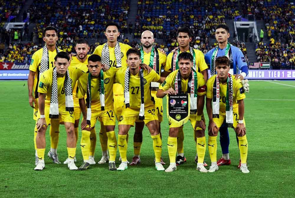 The Harimau Malaya starting eleven fielded in the match against Palestine at the Sultan Ibrahim Stadium on Monday. Bernama FILE PIX
