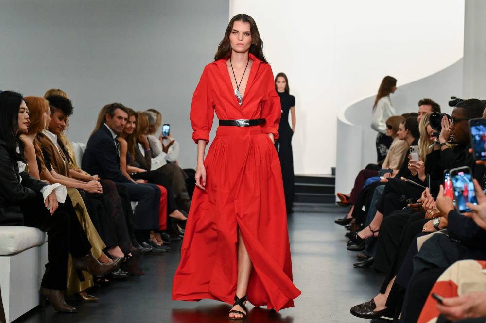 A model walks the runway during the Ralph Lauren Spring 2026 Collection show on September 10, 2025 in New York City. (Photo by ANGELA WEISS / AFP)