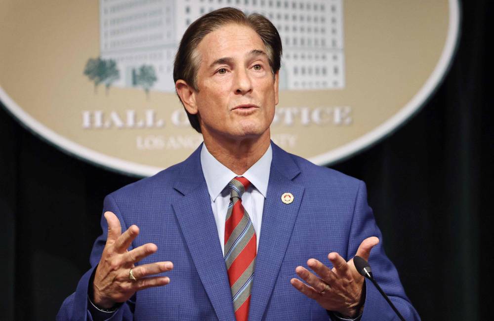 Los Angeles County District Attorney Nathan J. Hochman addresses the media at the Hall of Justice about a judge's ruling denying a new trial for Lyle and Erik Menendez on Sept 16, 2025 in Los Angeles, California. - (Photo by MARIO TAMA / Getty Images via AFP)