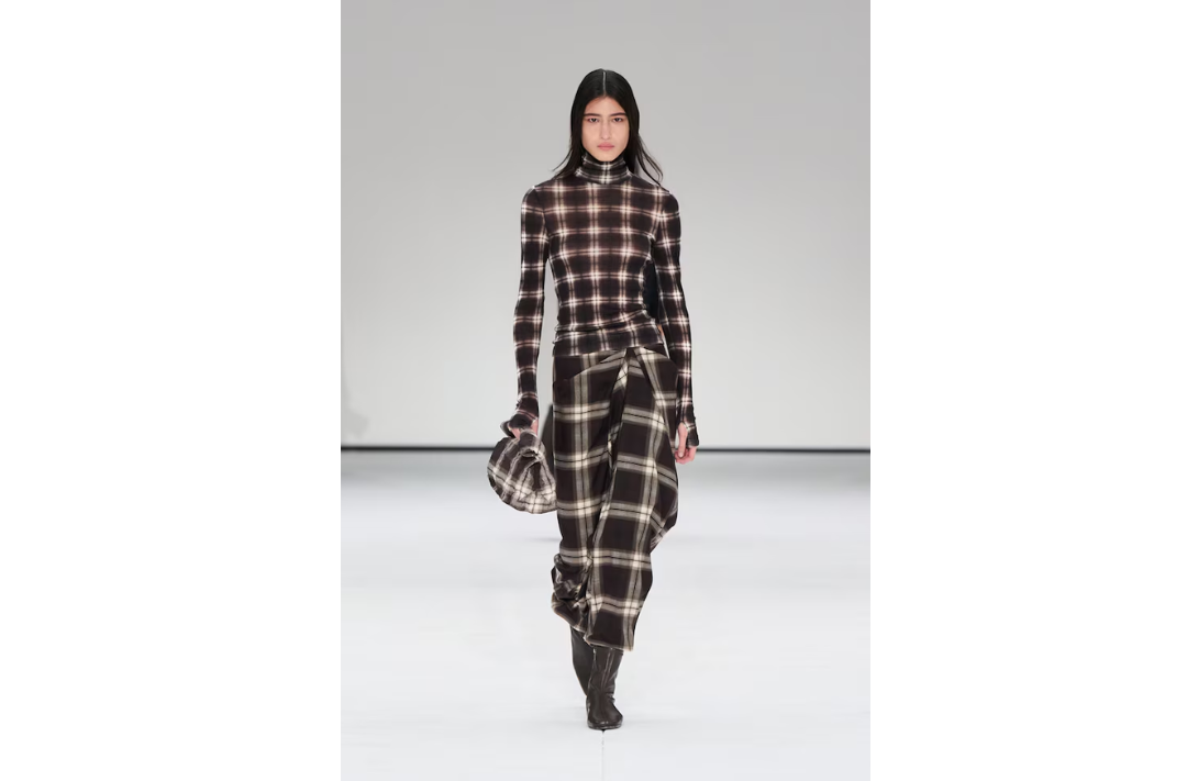 COS draped checked midi skirt from the Fall/Winter 2025 collection. - Photo: COS website 