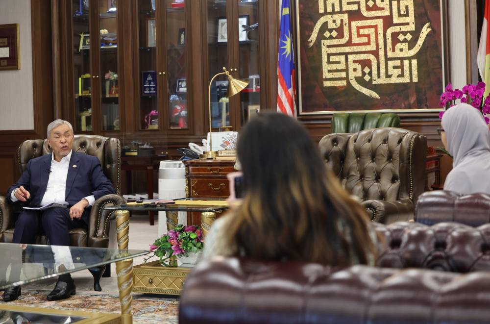 Deputy Prime Minister Datuk Seri Ahmad Zahid Hamidi during an interview with Bernama at his office, today. - Photo by Bernama