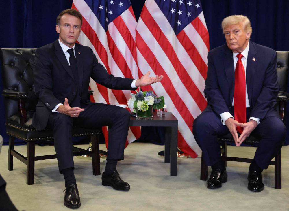 US President Donald Trump holds a bilateral meeting with France's President Emmanuel Macron on the sidelines of the United Nations General Assembly in New York City. Photo by Ludovic Marin/AFP