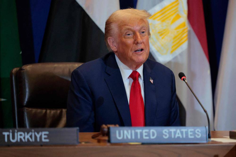 US President Donald Trump speaks during a multilateral meeting with leaders from several Arab and Muslim-majority countries at the 80th session of the UNGA at the UN headquarters on Sept 23, 2025 in New York City. - (Photo by CHIP SOMODEVILLA / Getty Images via AFP)