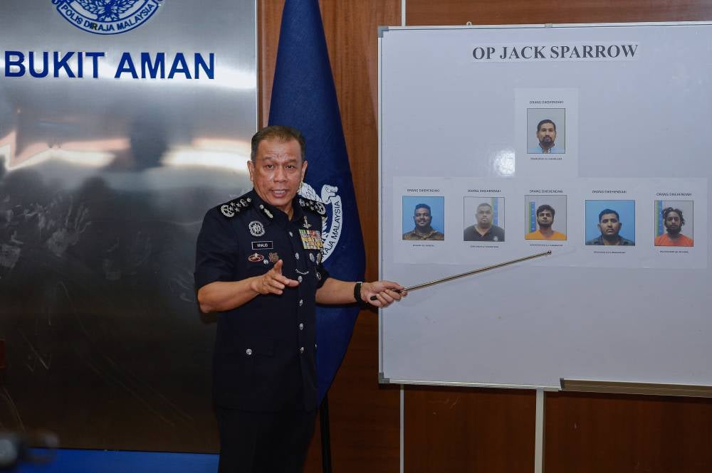 Mohd Khalid added that all the suspects were detained under the Security Offences (Special Measures) Act 2012 (SOSMA), Section 130V of the Penal Code for involvement in an organised crime group, as well as the Anti-Money Laundering, Anti-Terrorism Financing and Proceeds of Unlawful Activities Act 2001. - Bernama photo