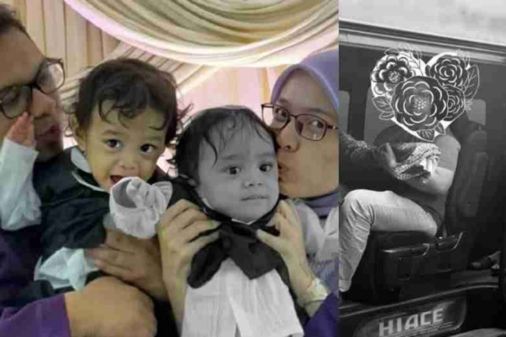 Amirul Ridzuan Abu Bakar, 39, and his wife, Nurul Husna Khairuddin, 38, with their twin boys.