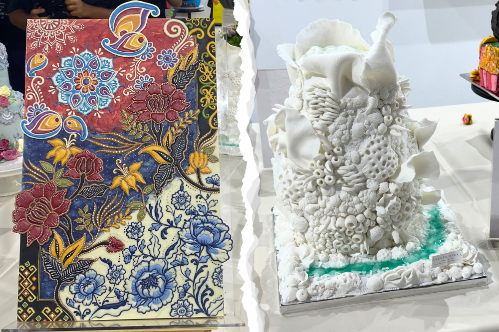 Corak Bangsa (left) by Nurliza Mohd Jonis and Coral Vessel (right) by Sylvia Cham.