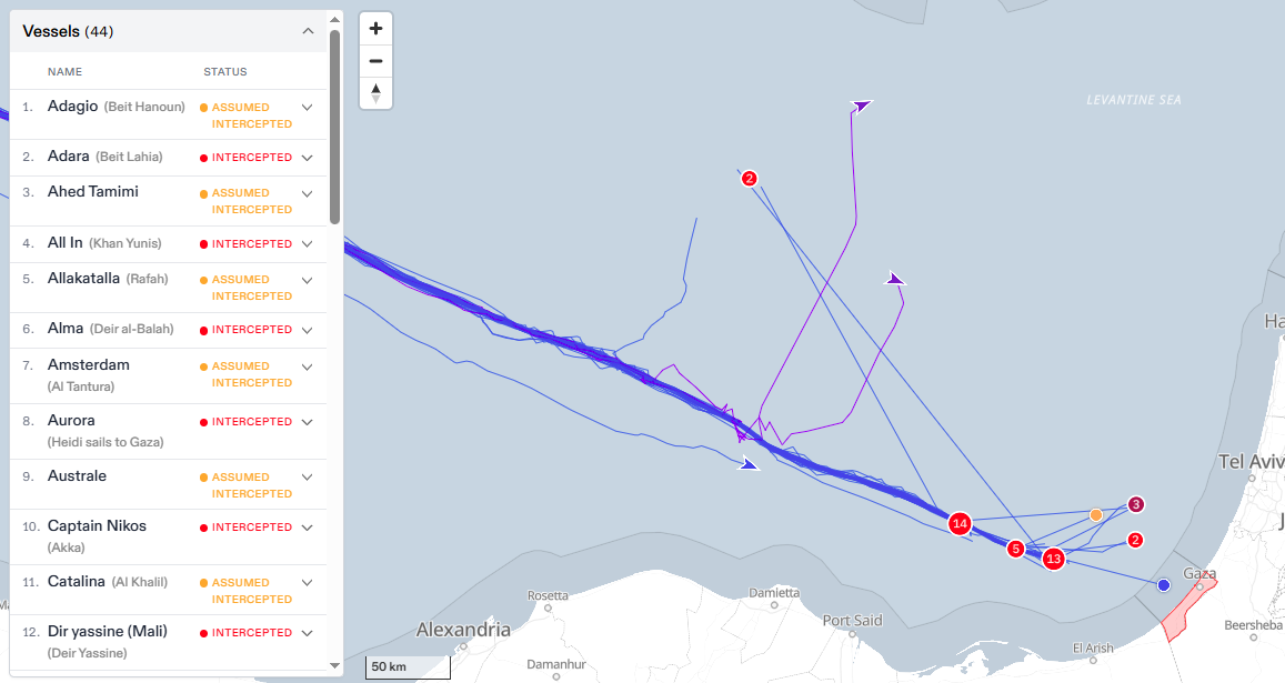 Screenshot of the flotilla tracker as of 4pm.