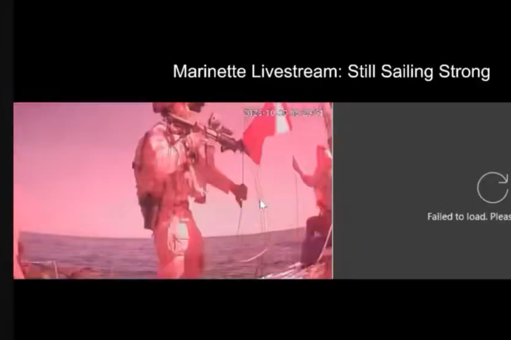 The Global Sumud Flotilla’s (GSF) last ship, the Marinette, has been intercepted by Israeli naval forces who pointed their guns at volunteers on board. Photo: X / (@fatimamoosa17)