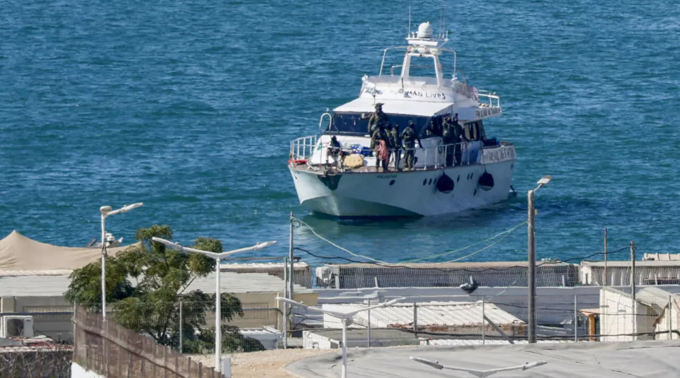 A boat from the Global Sumud Flotilla intercepted by Israeli forces off the Gaza coast is escorted to the Israeli port of Ashdod on Oct 2, 2025. - (Photo by Saeed Qaq / AFP)