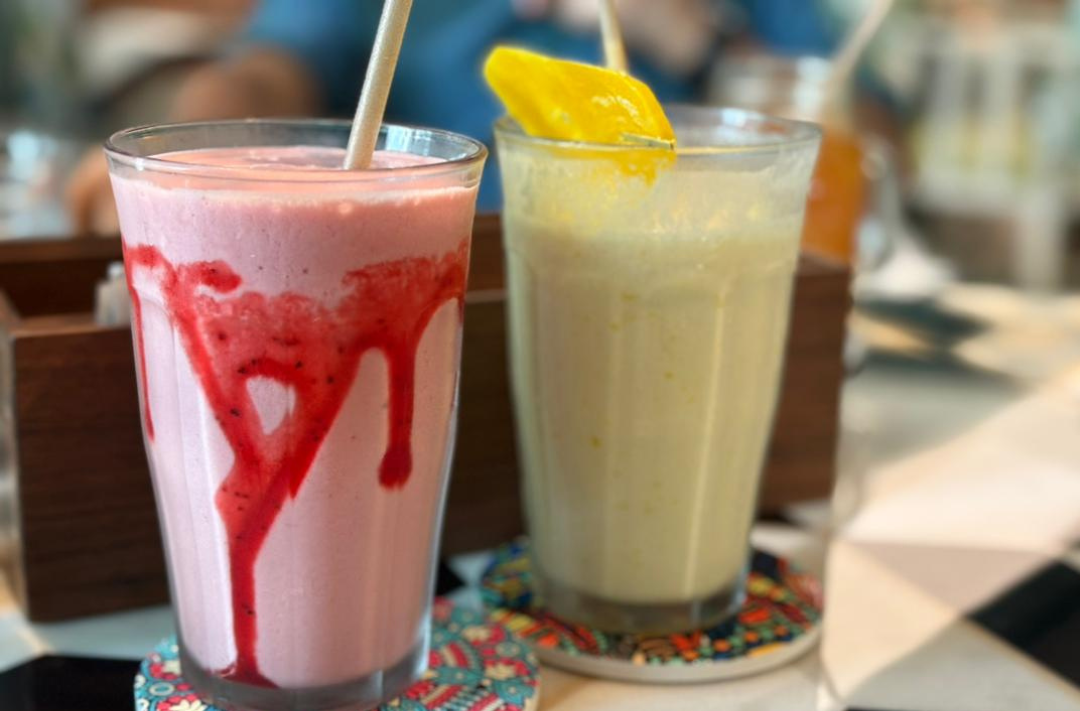 Creamy yet refreshing Strawberry and Mango Lassi. 