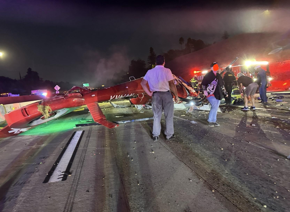 Three people were in critical condition after a medical helicopter crashed onto a California highway on Monday, US media reported, with local authorities saying emergency crews had closed some traffic lanes. Photo: X