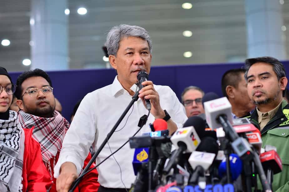 Foreign Minister Datuk Seri Mohamad Hasan during a press conference at KLIA upon the arrival of the Malaysian volunteers in the Global Sumud Flotilla mission. - Photo by ASRIL ASWANDI SHUKOR