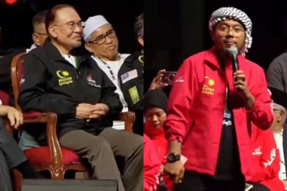 PU Rahmat has apologised after jokingly calling himself and Prime Minister Datuk Seri Anwar Ibrahim “fellow ex-prisoners” during the Gaza Solidarity Gathering at Axiata Arena, last night. - Photo: X