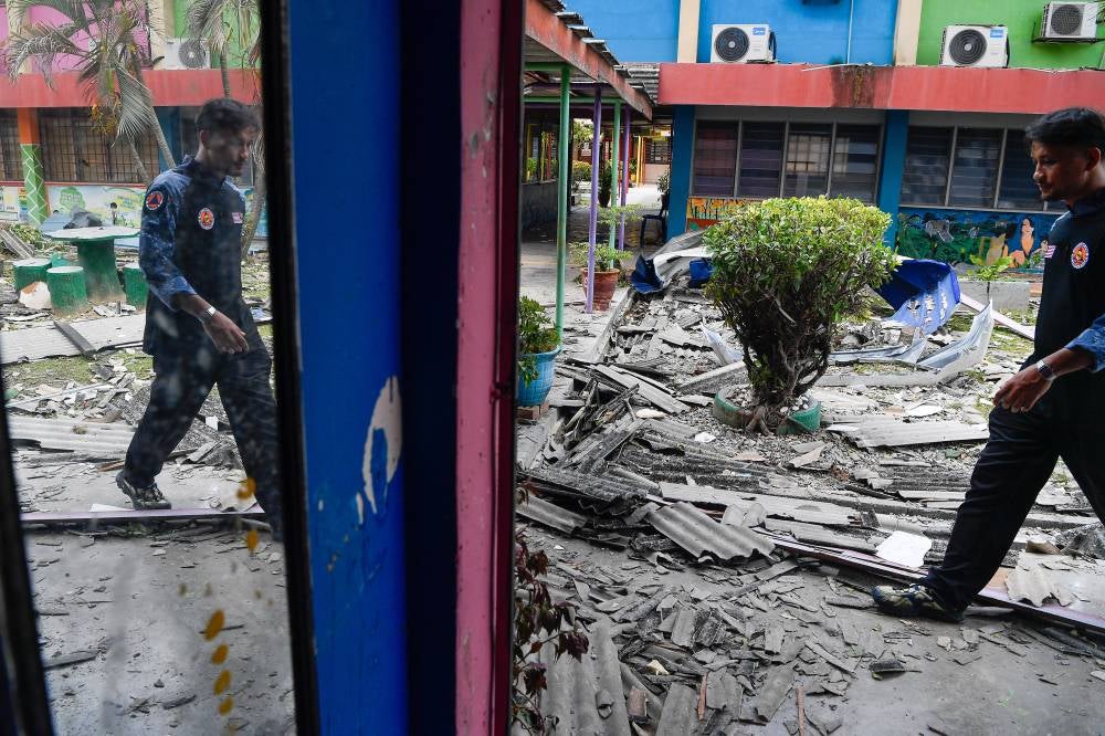 The condition of a school severely damaged by a storm that struck the Sijangkang area in Kuala Langat recently. - Bernama photo