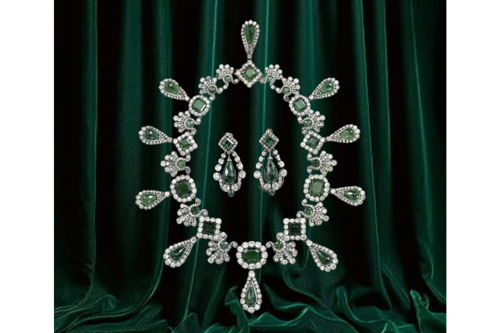 A necklace and earrings from the emerald parure of Empress Marie Louise. - Photo: Instagram / thecozymommyblog