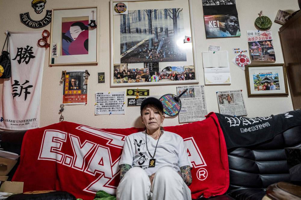 Retired yakuza Mako Nishimura poses during an interview with AFP at her residence in Gifu. The multi-billion-dollar yakuza organised crime network has long ruled over Japan's drug rings, illicit gambling dens and sex trade. Photo by Yuichi Yamazaki/AFP