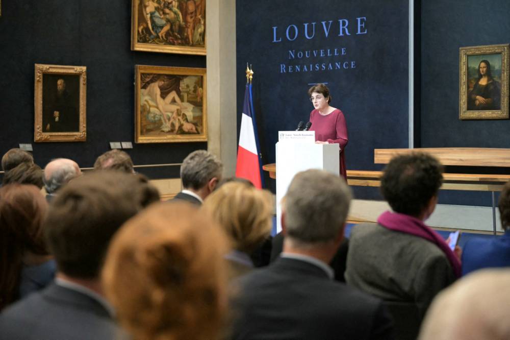 The Director of the Louvre Museum, Laurence des Cars gives a speech at the Louvre Museum in Paris on Jan 28, 2025. - (Photo by BERTRAND GUAY / POOL / AFP)
