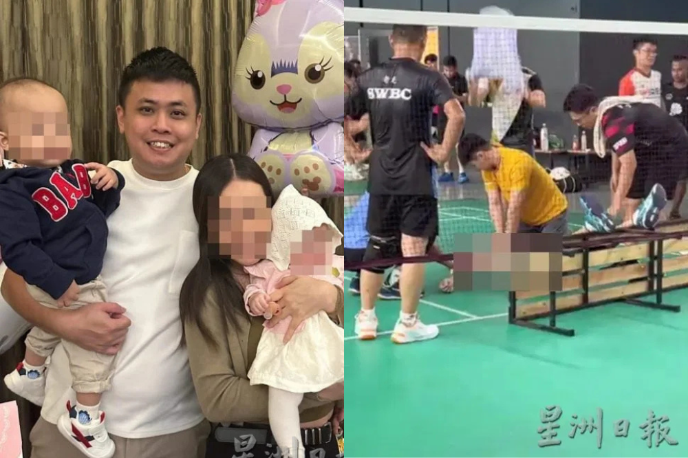 A friendly game of badminton turns tragic in Seremban, Negeri Sembilan, when 35-year-old Lee Kah Jin loses consciousness shortly after finishing a match with friends. Photo: Sin Chew Daily