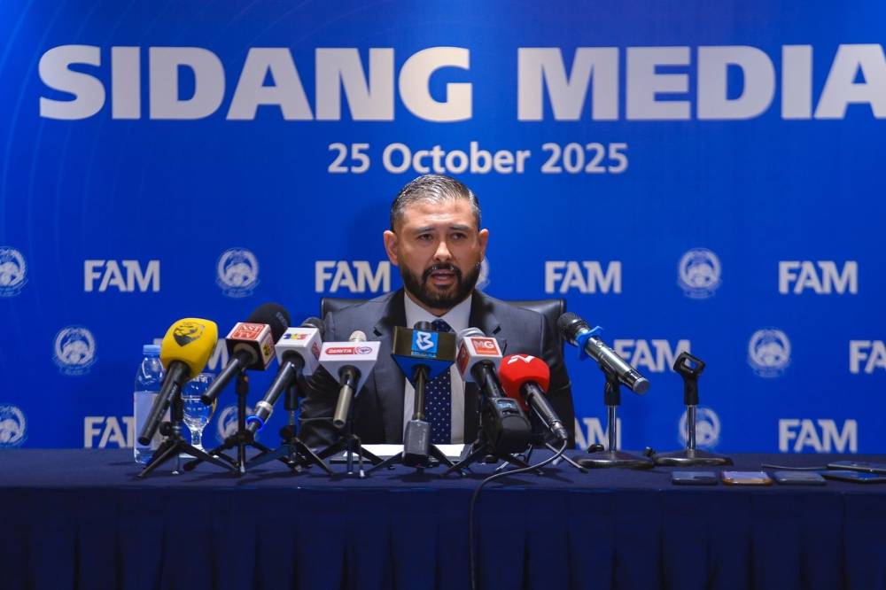 TMJ addressed the controversy over FAM’s dispute with FIFA on the eligibility of seven ‘heritage players’ in a press conference on Oct 25. - Photo: Bernama