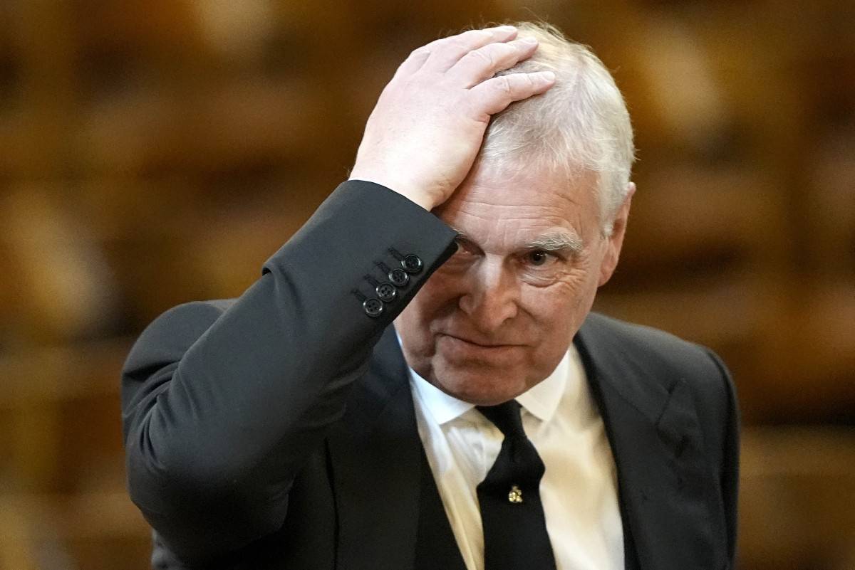 Britain's Prince Andrew, Duke of York attends a Requiem Mass, a Catholic funeral service, for the late Katharine, Duchess of Kent, at Westminster Cathedral in London on Sept 16, 2025. - (Photo by Aaron Chown / POOL / AFP)
