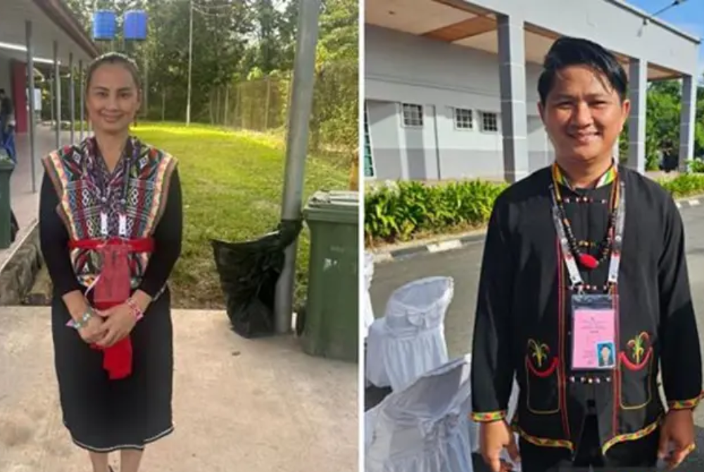 Among the standouts was Warisan candidate for the Tulid state seat Lucia Kihing, 49, who arrived at the Nabawan District Council Multipurpose Hall, Pensiangan in traditional Dusun Lobu dress. Photo by Bernama