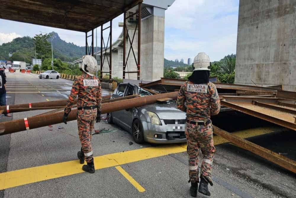Firefighters inspecting the scene of the incident.