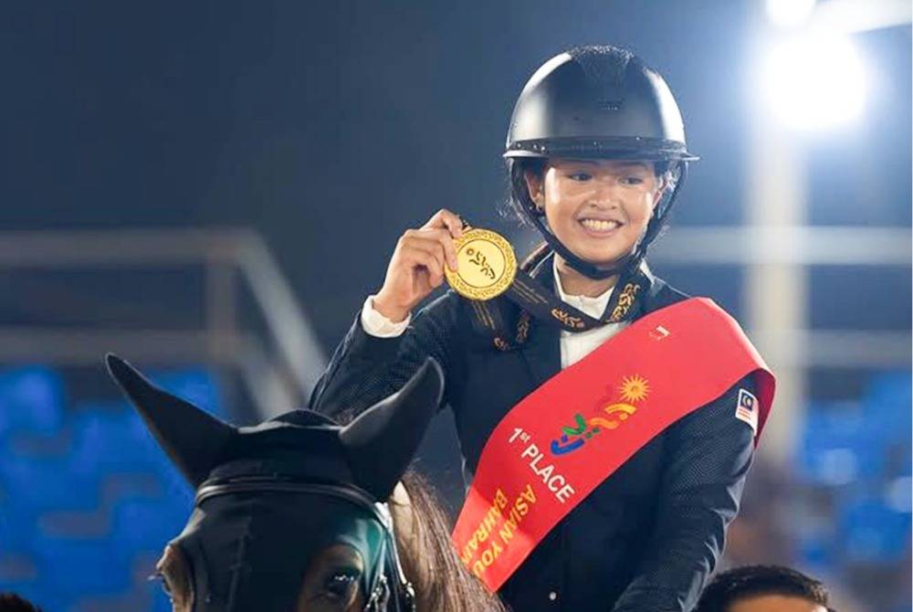 Sharifah Ariel secured the gold medal with a 29.85-second jump-off that beat Iraq and UAE riders. - Photo source: Asian Youth Games Bahrain