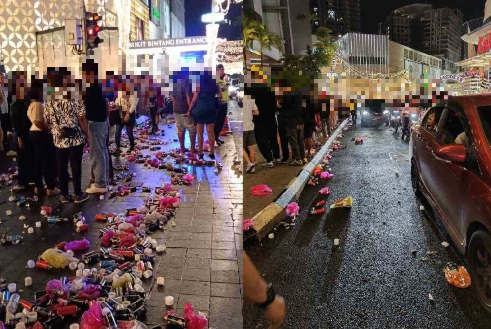 Tourist hotspots in Kuala Lumpur were filled with rubbish on Christmas night. - Photo: DBKL