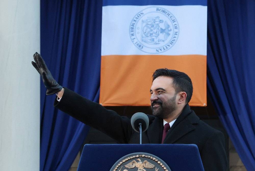 New York mayor Zohran Mamdani waves during his public inauguration ceremony followed by a block party at City Hall in New York on Jan 1, 2026. - (Photo by TIMOTHY A.CLARY / AFP)