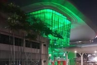 Universiti Malaya Medical Centre at night, with green light shining from the building. - Source: @Universitimalayamedicalcentre (Faceboook)