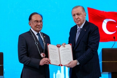 Prime Minister Datuk Seri Anwar Ibrahim was today conferred the Order of the Republic, Turkiye’s highest state honour, in recognition of his role in strengthening bilateral ties between Malaysia and the republic. Photo by Bernama