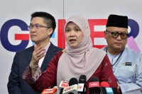 Education Minister Fadhlina Sidek speaks at a press conference after attending the 2026 New Year's Address Ceremony at the Education Ministry today. Photo by Bernama