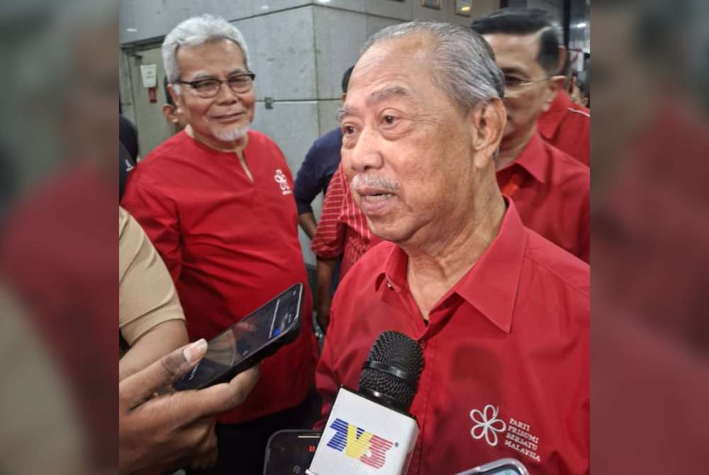 Bersatu president Tan Sri Muhyiddin Yassin when met by the media after chairing the Bersatu Supreme Leadership Council meeting at the party headquarters in Petaling Jaya.