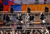 Kim Tae-hyung, Park Ji-min, Jungkook, Suga, Kim Seok-jin, RM and J-Hope of BTS perform on "Good Morning America" on May 15, 2019 in New York City. - (Photo by Noam Galai / Getty Images via AFP)
