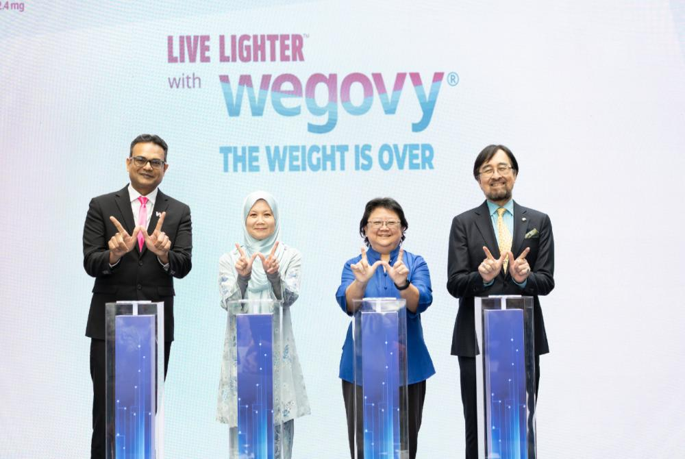 (From left) Novo Nordisk Malaysia general manager Dr Praful Chakkarwar, Malaysian Obesity Society president Prof Dr Rohana Abdul Ghani, Emeritus Prof Dr Chan Siew Pheng and senior consultant cardiologist Datuk Seri Dr Azhari Rosman at the launch of Wegovy, a new treatment option for adults living with obesity or overweight, with or without related comorbidities.