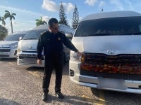 Kifli shows part of a private Thai van that was seized at the Kelantan JPJ State Headquarters in Kota Bharu on Wednesday.
