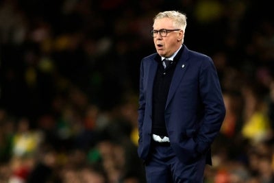Brazil's Italian coach Carlo Ancelotti reacts during the International friendly football match between Brazil and Senegal at The Emirates Stadium in London on November 15, 2025. (Photo by Ian Kington / AFP)