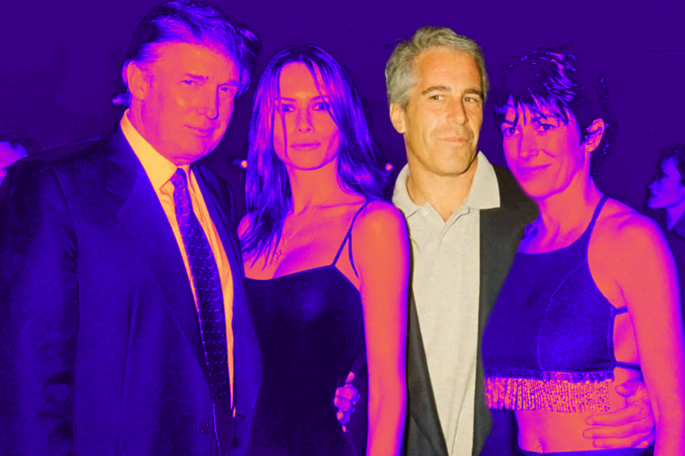 Jeffrey Epstein (third from left) and Ghislaine Maxwell (right) with US President Donald Trump and his wife Melania. 