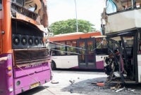 Thirteen people were taken to hospital after two buses collided at a bus stop outside Sengkang Community Hub on Monday. Photo: X